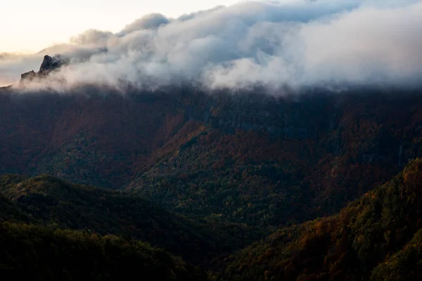 Salida Del Sol Otoño Pico Puigsacalm Garrotxa Norte España —  Fotos de Stock