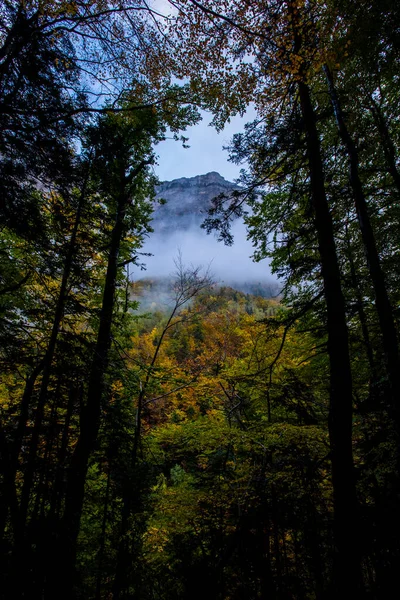 Jesień Parku Narodowym Ordesa Monte Perdido Hiszpania — Zdjęcie stockowe