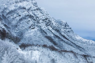 Winter snowfall in Collada De Bracons and Puigsacalm peak, La Garrotxa, Girona, northern Spain.
