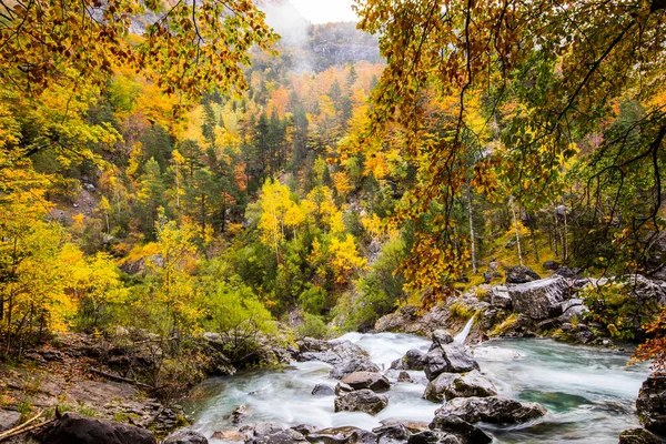 Herbst Ordesa Und Nationalpark Monte Perdido Spanien — Stockfoto