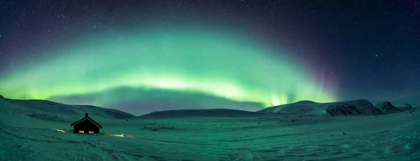 Noorderlicht Reinheim Cabin Dovrefjell National Park Zuid Noorwegen — Stockfoto