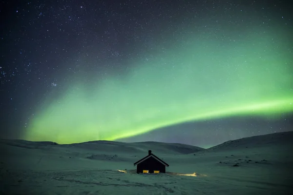 Luces Boreales Cabaña Reinheim Parque Nacional Dovrefjell Sur Noruega —  Fotos de Stock