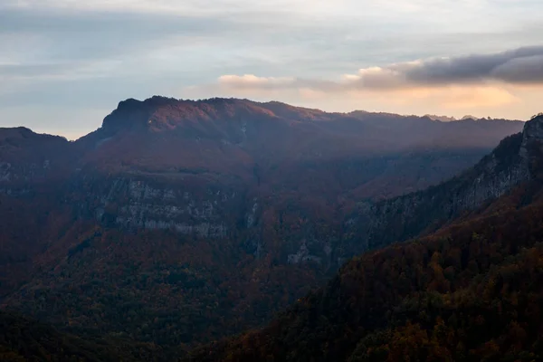 Puigsacalm Tepesinde Sonbahar Günbatımı Garrotxa Kuzey Spanya — Stok fotoğraf