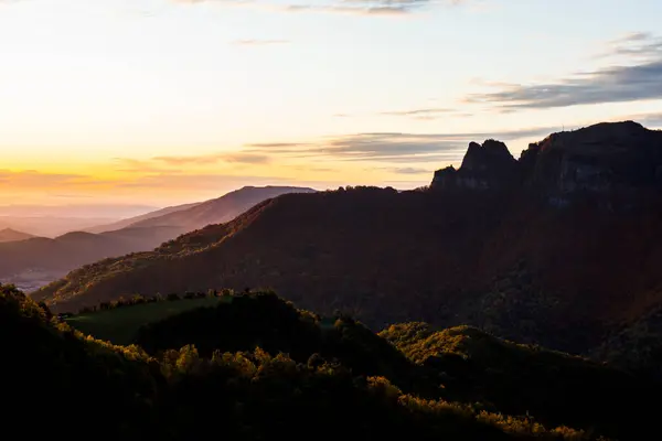 Sonnenaufgang Herbst Auf Dem Gipfel Der Puigsacalm Garrotxa Nordspanien — Stockfoto