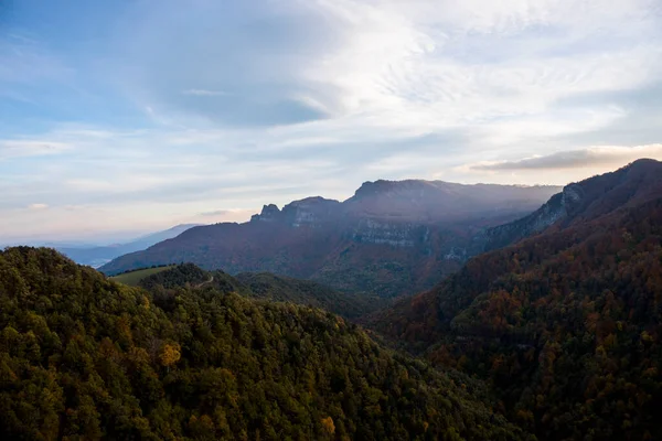 Autumn Sunset Puigsacalm Peak Garrotxa Northern Spain — Foto Stock