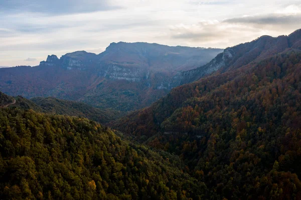 Autumn Sunset Puigsacalm Peak Garrotxa Northern Spain — стоковое фото