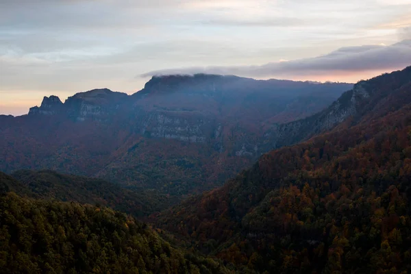 Autumn Sunset Puigsacalm Peak Garrotxa Northern Spain — Stockfoto