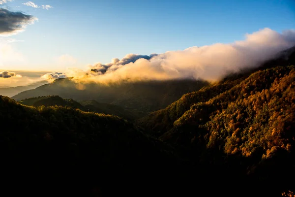 Autumn Sunrise Puigsacalm Peak Garrotxa Northern Spain — Stock Photo, Image