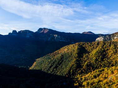 Puigsacalm Tepesi 'nde sonbahar manzarası, La Garrotxa, İspanya.