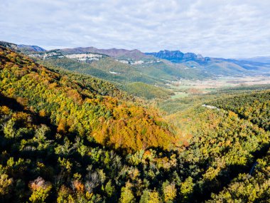 La Vall D En Bas, La Garrotxa, İspanya 'da sonbahar manzarası.
