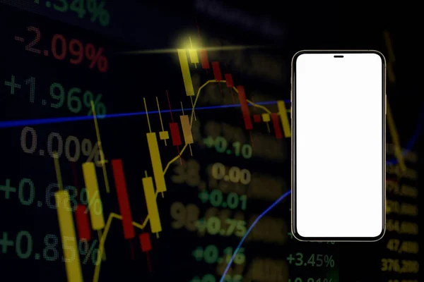 White Blank Screen Smartphone Stock Market Forex Trading Chart Candlestick — ストック写真