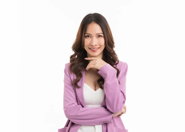 Beautiful Portrait Happy Asian Business Woman Standing White Background Businessman — ストック写真