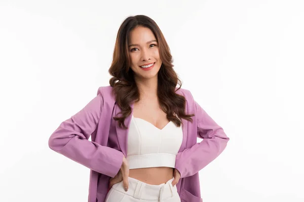 Young Asian Businesswoman Wearing Pink Suit Isolated White Background — 스톡 사진