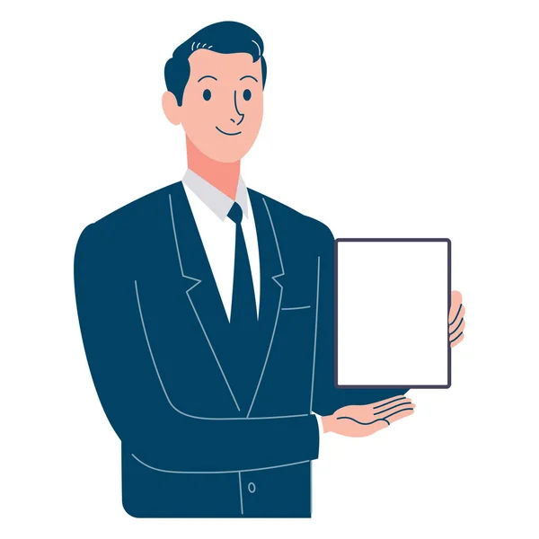Male Officer Showcasing Using Computer Tablet Vector Graphics