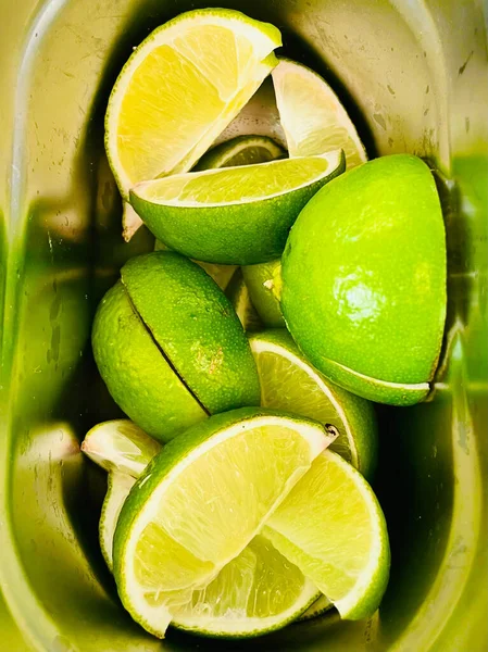 Vue Dessus Des Tranches Citron Vert Dans Bol Pour Faire — Photo