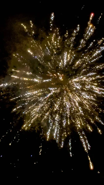 Colorful fireworks on black sky background. Holiday celebration and happiness concept. — Fotografia de Stock