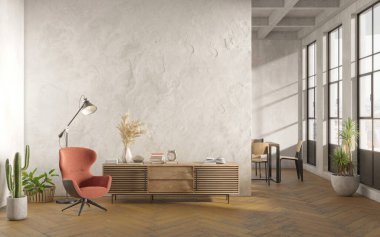 Endüstriyel iç döşeme. Çatı katı biçimi, iç modelleme, 3D canlandırma