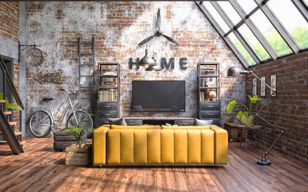 Style Industriel Design Intérieur Avec Des Murs Grunge Style Loft — Photo