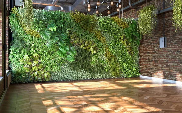 Βιομηχανικό Στυλ Του Σχεδιασμού Σαλονιού Πράσινο Τοίχο Καθιστούν — Φωτογραφία Αρχείου