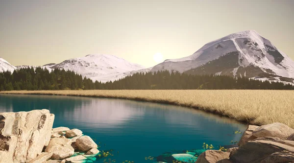 Sunset Mountains Nature Landscape Render — Photo