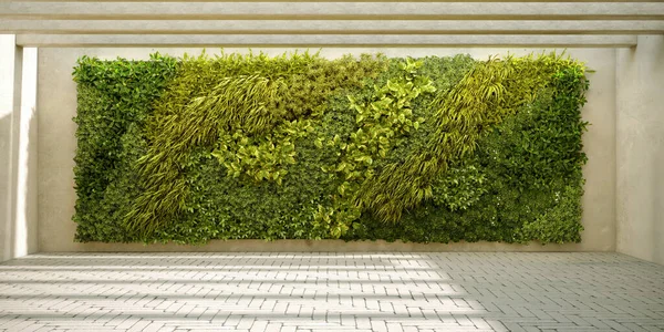 Vertical wall garden in interior design, 3d render