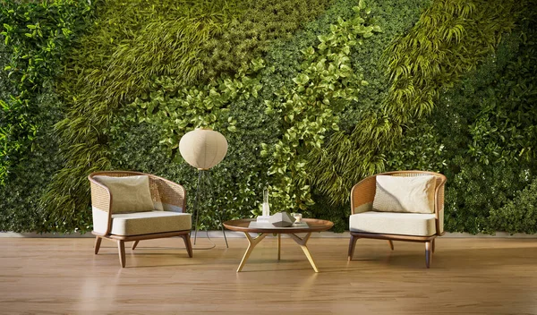 Pared Verde Vertical Interior Una Sala Estar Render —  Fotos de Stock