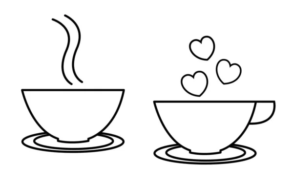 コーヒーまたは紅茶カップブラックコンター画像セット — ストックベクタ