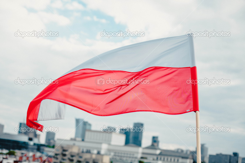 Polish flag fluttering in the wind