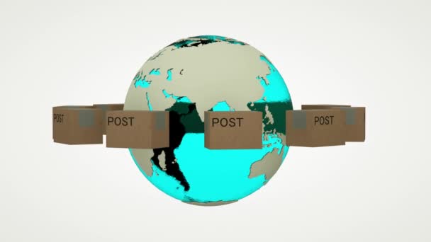 Концепция Международной Доставки Посылок Глобальный Бизнес Транспортировке Покупок Картонные Коробки — стоковое видео
