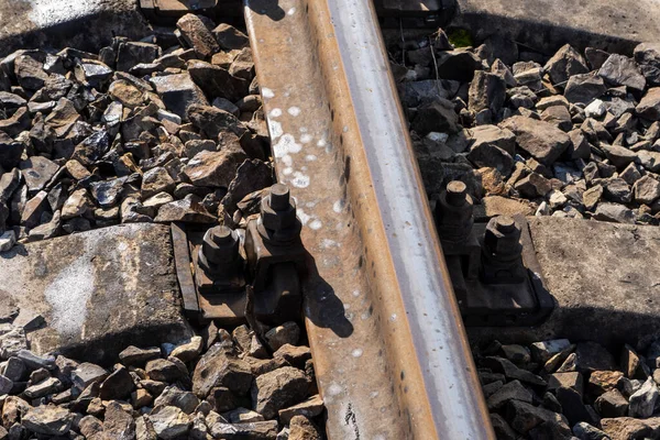 Close Shot Railway Trails Stones Background — Stock Photo, Image