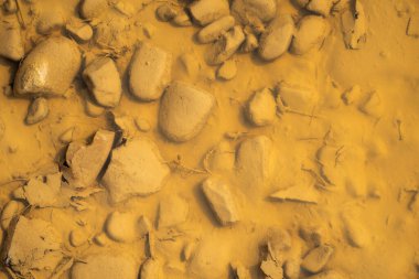 Nehirdeki çamurlu zeminin yakın plan görüntüsü.