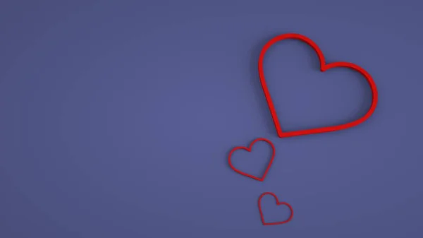 Lovely background with red hearts. Red hearts on the very peri background, 3d render