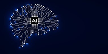 Circuit board computer style brain technology background. Artificial intelligence concept. Abstract brain made from printed circuit. 3d render