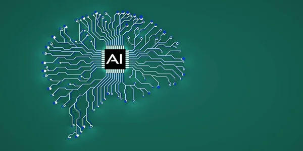 Circuit board computer style brain technology background. Artificial intelligence concept. Abstract brain made from printed circuit. 3d render