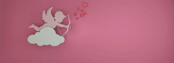 Cupid Holds Arrow Shadow Pink Background Copy Space Design Hearts — Stok fotoğraf