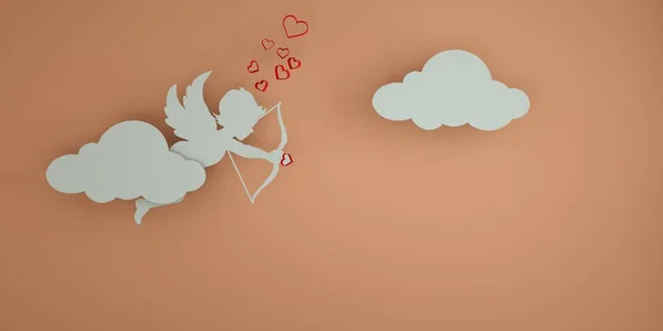 Cupid Holds Arrow Shadow Pink Background Copy Space Design Hearts — Foto de Stock