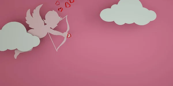 Cupid Holds Arrow Shadow Pink Background Copy Space Design Hearts — Stock Photo, Image