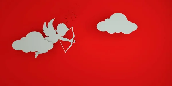 Cupid Holds Arrow Shadow Pink Background Copy Space Design Hearts — ストック写真