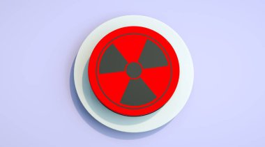 Gri üzerine kırmızı nükleer düğmenin 3D çizimi