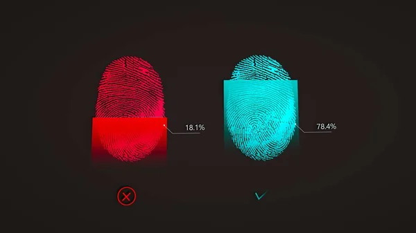 Cyber security concept. Digital biometric, security and identify by fingerprint concept. Scanning system of the fingerprint. Scanning Identification System Security Concept. 3D rendering.