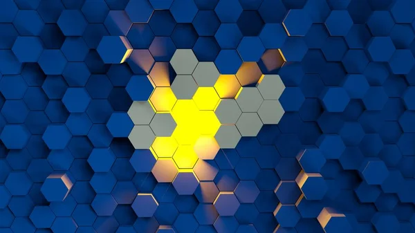 Digital Generated Technology Hexagon Background Glossy Textured Blue Hexagons Yellow — Stock fotografie