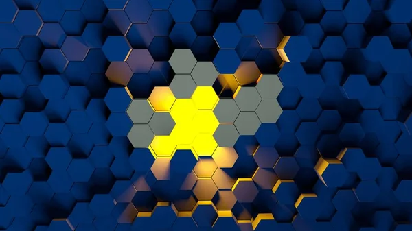 Digital Generated Technology Hexagon Background Glossy Textured Blue Hexagons Yellow — Stock fotografie