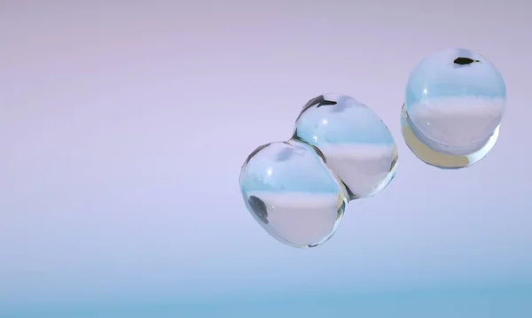 Mavi arkaplanda 3D sabun köpüğü oluşturuldu