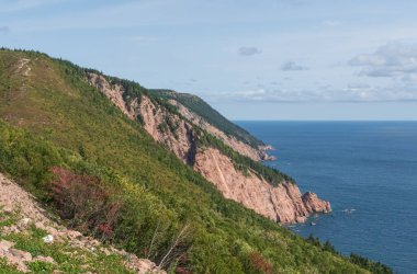 Okyanusa karşı kayalık bir arazi.