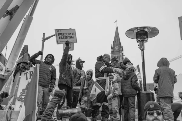 Manifestación Por Libertad Los Camioneros Ottawa Canadá — Foto de Stock