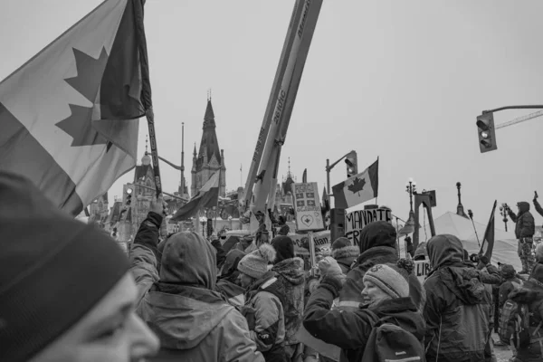 Протест Свободу Водителей Грузовиков Оттаве — стоковое фото