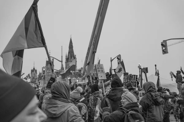 Manifestación Por Libertad Los Camioneros Ottawa Canadá — Foto de Stock
