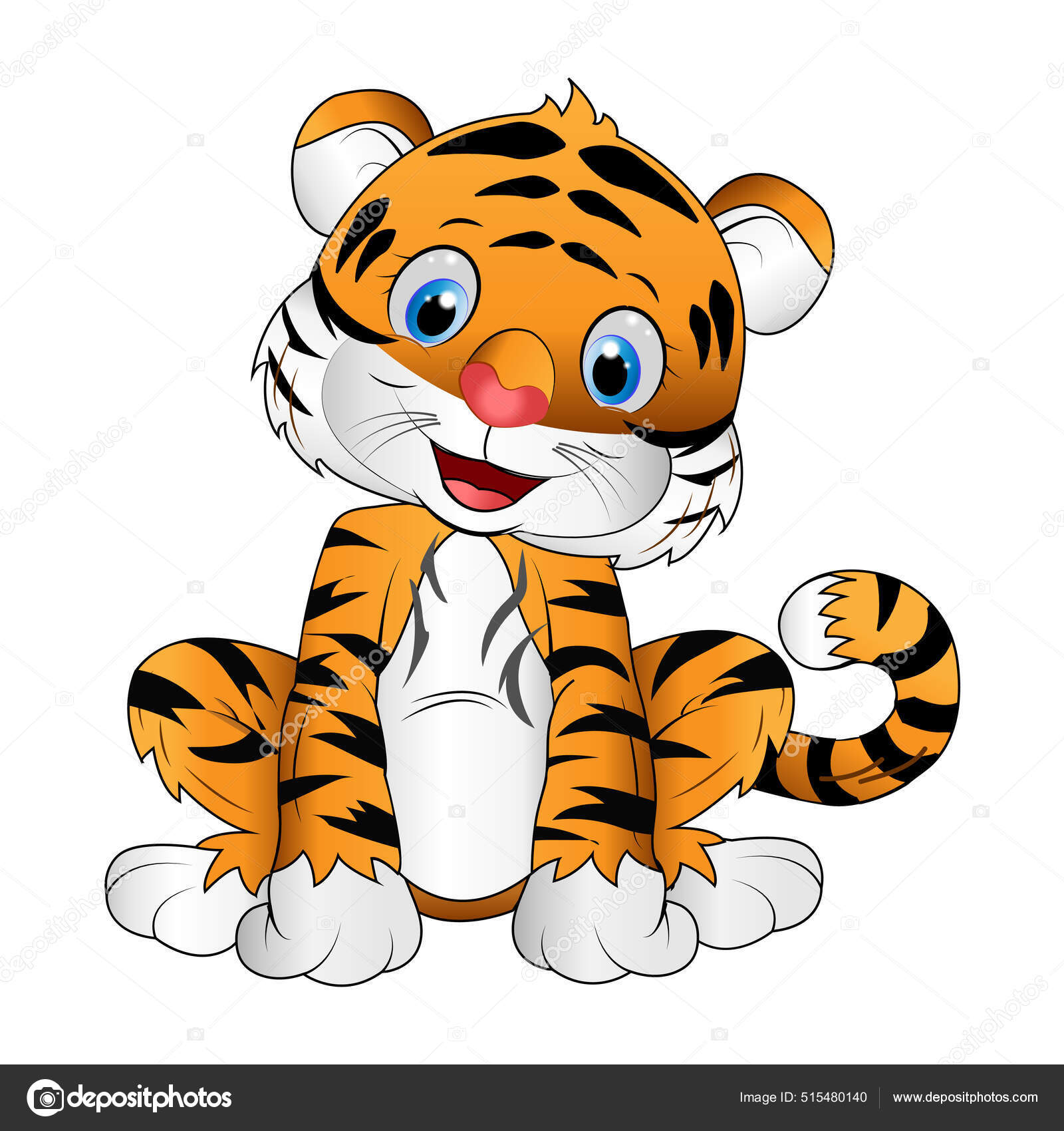 白い背景に隔離された笑みを浮かべて虎の漫画は かわいい虎の赤ちゃんが笑っている 面白い陽気なタイガー座ってのイラスト 虎のデザイン年 黄道帯の年  中国の旧正月 ストックベクター ©pongsirionkham 515480140, image size:1600x1700
