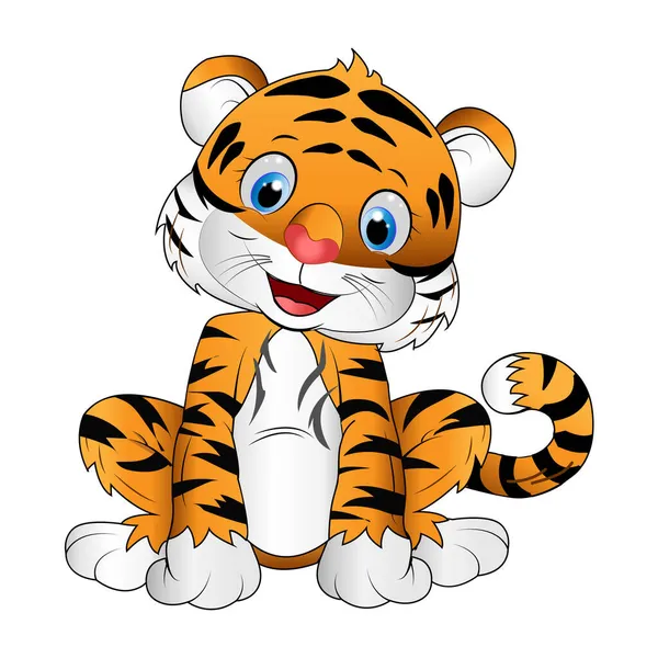 Smiling Tiger Cartoon Isolated White Background Cute Tiger Cub Smiling — Stock Vector