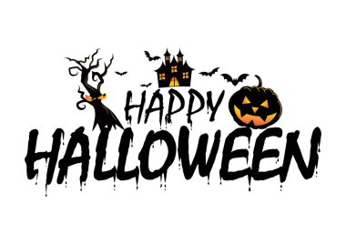 Cadılar Bayramı Mesajın kutlu olsun, Vektör. Cadılar Bayramı siluetleri beyaz arka planda izole edilmiş. Web afişi tasarımı için illüstrasyon. elementler, logolar, rozetler, etiketler, mutlu tatil konsepti.